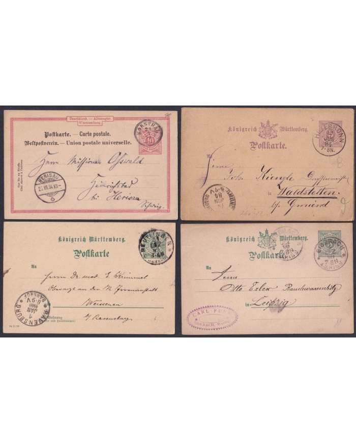 F-EX47777 GERMANY WURTTEMBERG POSTAL STATIONERY LOT OF 6 DIFFERENT.