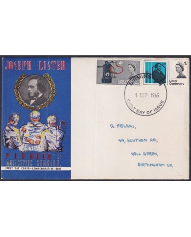 F-EX51186 UK ENGLAND FDC 1965 UK ROBERT LISTER MEDICAL MEDICINE BIRMINGHAM POSTMARK.