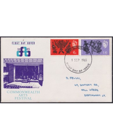 F-EX51190 UK ENGLAND FDC 1965 UK ART COMMONWEALTH FESTIVAL BIRMINGHAM POSTMARK.