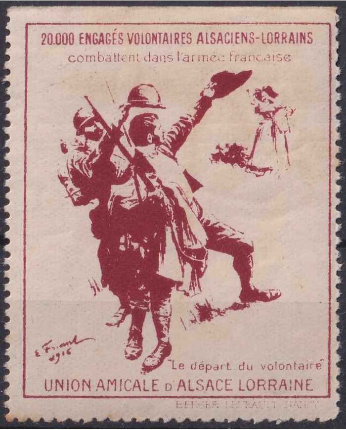 F-EX18050 FRANCE 1916 CINDERELLA ALSACE LORRAINE VOLUNTEER WWI 45x55mm GUM ORIGINAL