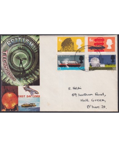 F-EX51200 UK ENGLAND FDC 1967 UK TECHNOLOGY RADAR AUTOMOVIL SHIP BIRMINGHAM POSTMARK.
