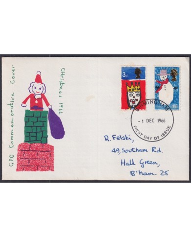 F-EX51201 UK ENGLAND FDC 1967 UK CHRISTMAS NAVIDAD CHILD DRAWING BIRMINGHAM POSTMARK.