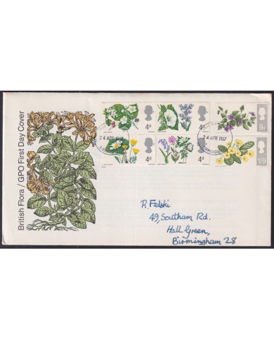F-EX51202 UK ENGLAND FDC 1967 UK BRITISH FLORA FLOWER FLORES BIRMINGHAM POSTMARK.