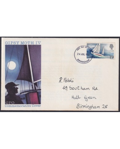 F-EX51203 UK ENGLAND FDC 1967 UK GYPSY MOTH IV FRANCIS CHICHESTER SHIP BIRMINGHAM POSTMARK.