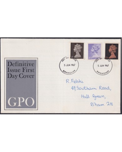 F-EX51204 UK ENGLAND FDC 1967 UK MACHIN DEFINITIVE JUN/5 BIRMINGHAM POSTMARK