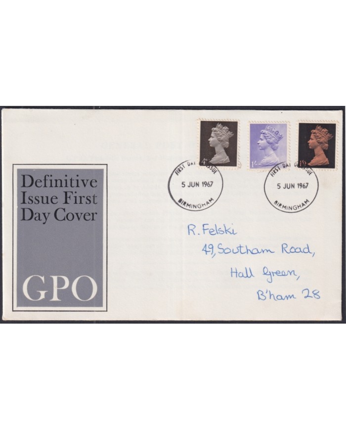 F-EX51204 UK ENGLAND FDC 1967 UK MACHIN DEFINITIVE JUN/5 BIRMINGHAM POSTMARK