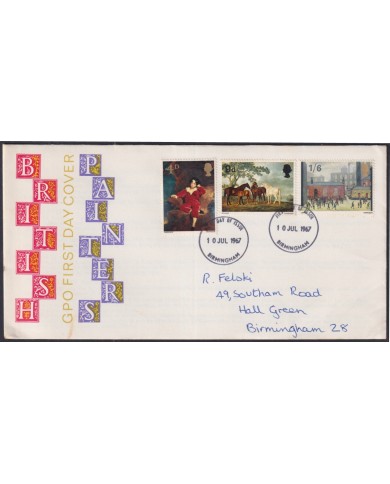 F-EX51205 UK ENGLAND FDC 1967 UK ART PAINTERS PAINTING BIRMINGHAM POSTMARK.