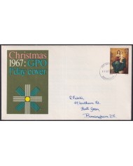 F-EX51207 UK ENGLAND FDC 1967 UK CHRISTMAS NAVIDAD ART MURILLO MADONNA BIRMINGHAM POSTMARK.