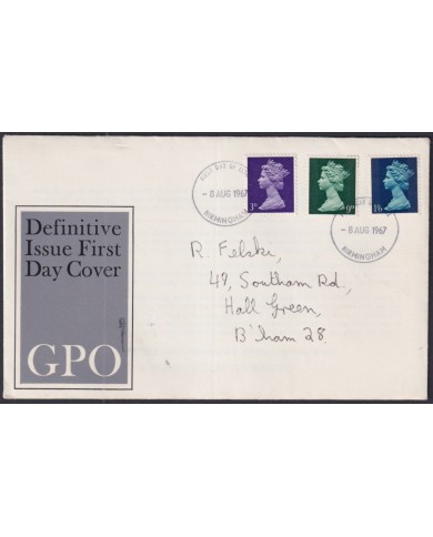 F-EX51208 UK ENGLAND FDC 1967 UK MACHIN DEFINITIVE AUG/ 8 BIRMINGHAM POSTMARK.