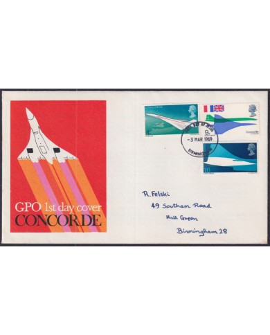 F-EX51216 UK ENGLAND FDC 1969 UK FLIGHT CONCORDE BIRMINGHAM POSTMARK.