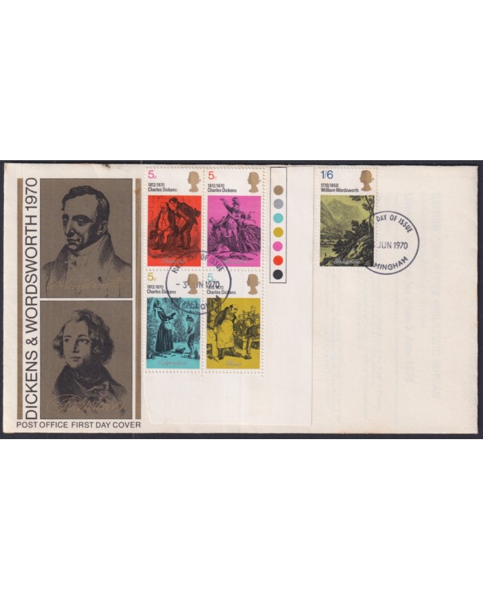 F-EX51226 UK ENGLAND FDC 1970 WRITTER CHARLES DICKENS & WORDSWORTH.