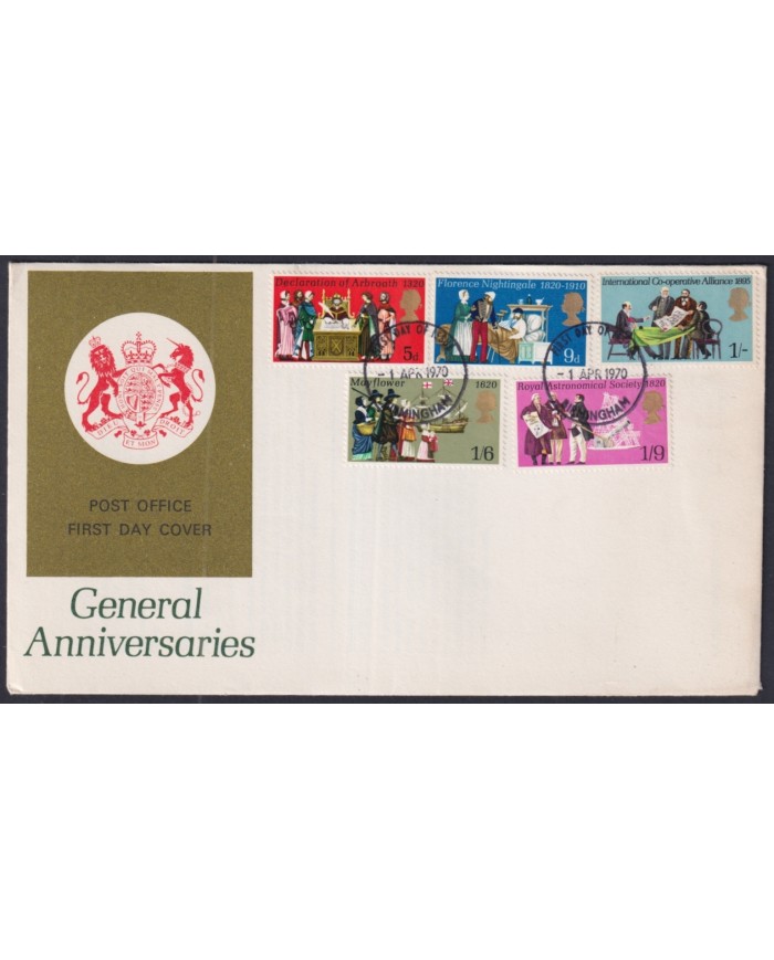 F-EX51227 UK ENGLAND FDC 1970 ANNIVERSARIES FLORENCE NIGHTINGALE MAYFLOWER SHIP.