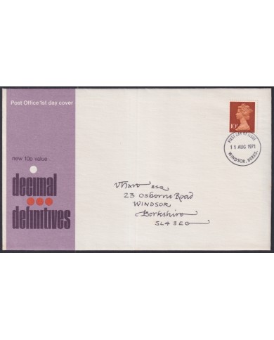 F-EX51234 UK ENGLAND FDC 1971 MACHIN DECIMAL DEFINITIVE 10p.