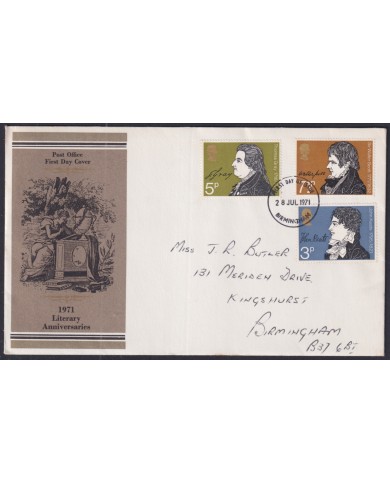 F-EX51235 UK ENGLAND FDC 1971 LITERARY ANNIV WALTER SCOTT THOMAS GRAY KEATS.