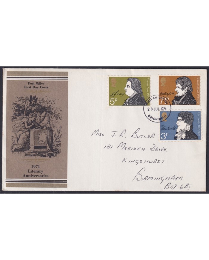 F-EX51235 UK ENGLAND FDC 1971 LITERARY ANNIV WALTER SCOTT THOMAS GRAY KEATS.