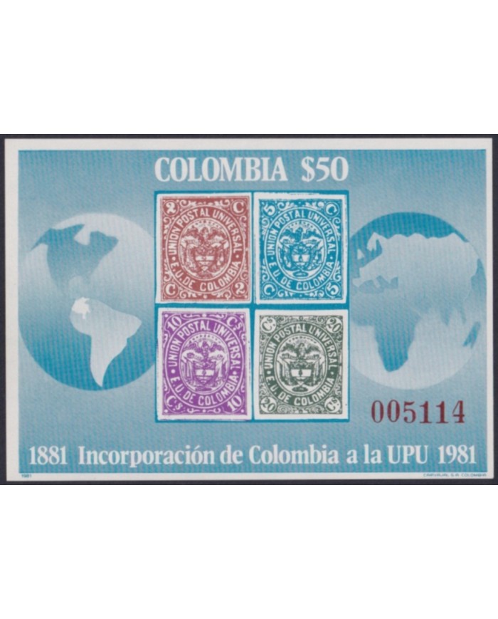 F-EX48389 COLOMBIA 1981 MNH UPU MEMBERSHIP CENTENARIAL ANNIV.