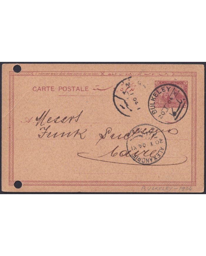 F-EX49973 EGYPT 1904 POSTAL STATIONERY BURKELEY – ALEXANDRIE CARD.