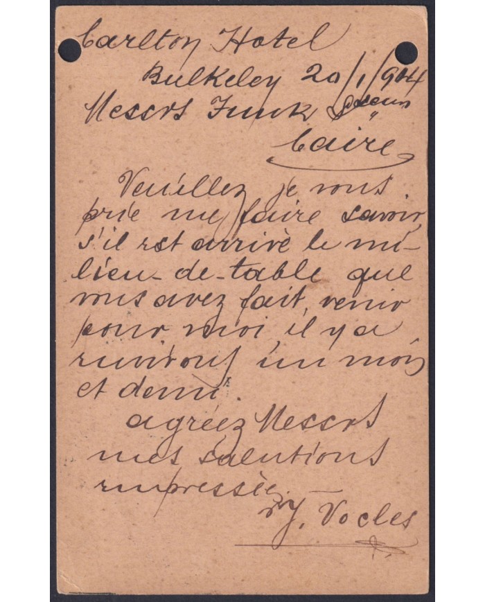 F-EX49973 EGYPT 1904 POSTAL STATIONERY BURKELEY – ALEXANDRIE CARD.