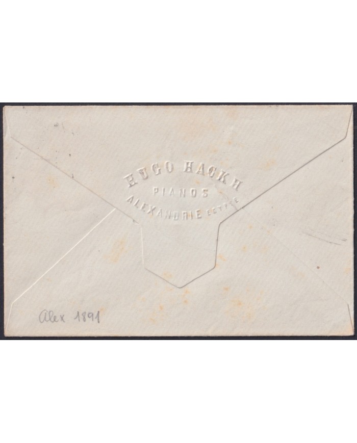 F-EX49975 EGYPT 1891 1m. PYRAMID SPHINX PIANO ALEXANDRIE CARD.