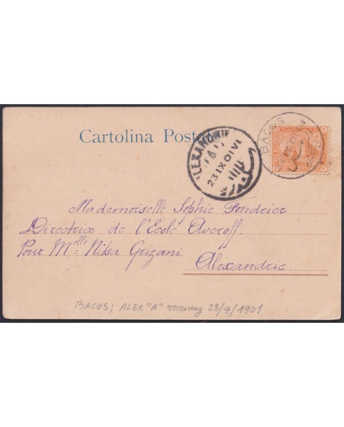 F-EX49977 EGYPT 1901 POSTCARD NAPOLES USED IN EGYPT ALEXANDRIE “A”.