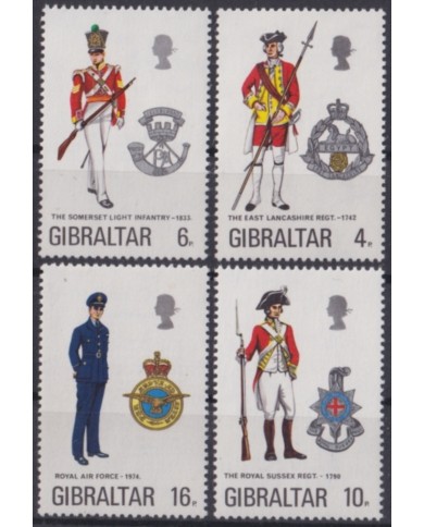 F-EX48371 GIBRALTAR MNH 1974 MILITAR REGIMENT COSTUMES UNIFORMS.