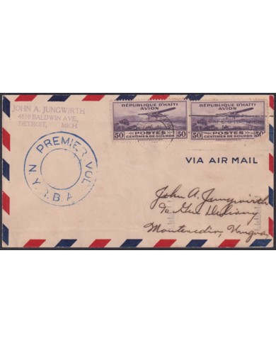 F-EX49917 HAITI 1930 NYRBA ROUTE FIRST FLIGHT COVER TO MONTEVIDEO URUGUAY.