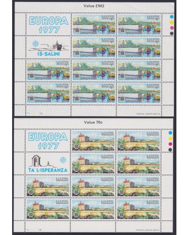 F-EX47963 MALTA MLH (BORDER) 1977 EUROPA BUILDING BRIDGE SHEET.