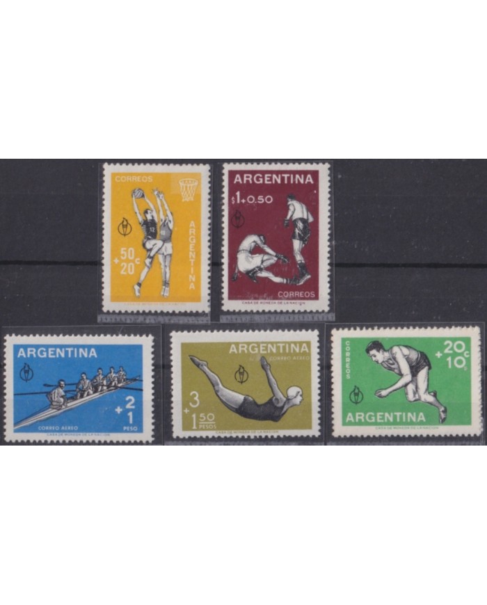 F-EX50616 ARGENTINA MNH 1959 SPORT ATHLETISM BOXING CANOES BASKET.