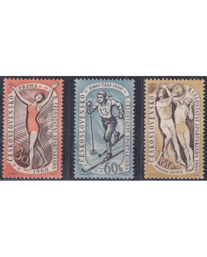 F-EX50682 CZECHOSLOVAKIA MNH 1960 SPARTAK SPARTACIST BASKET SKI GYMNASTICS.