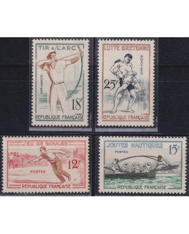 F-EX50657 FRANCE MNH 1958 SPORT BOWLING ARCHERY WRESTLING.
