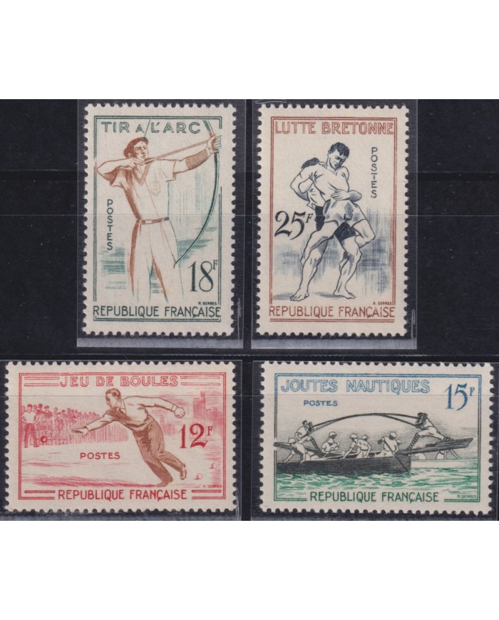 F-EX50657 FRANCE MNH 1958 SPORT BOWLING ARCHERY WRESTLING.
