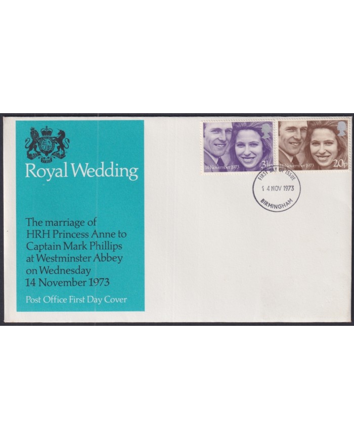 F-EX51257 UK ENGLAND FDC 1973 BIRMINGHAM ROYAL WEDDING PRINCESS ANNE.