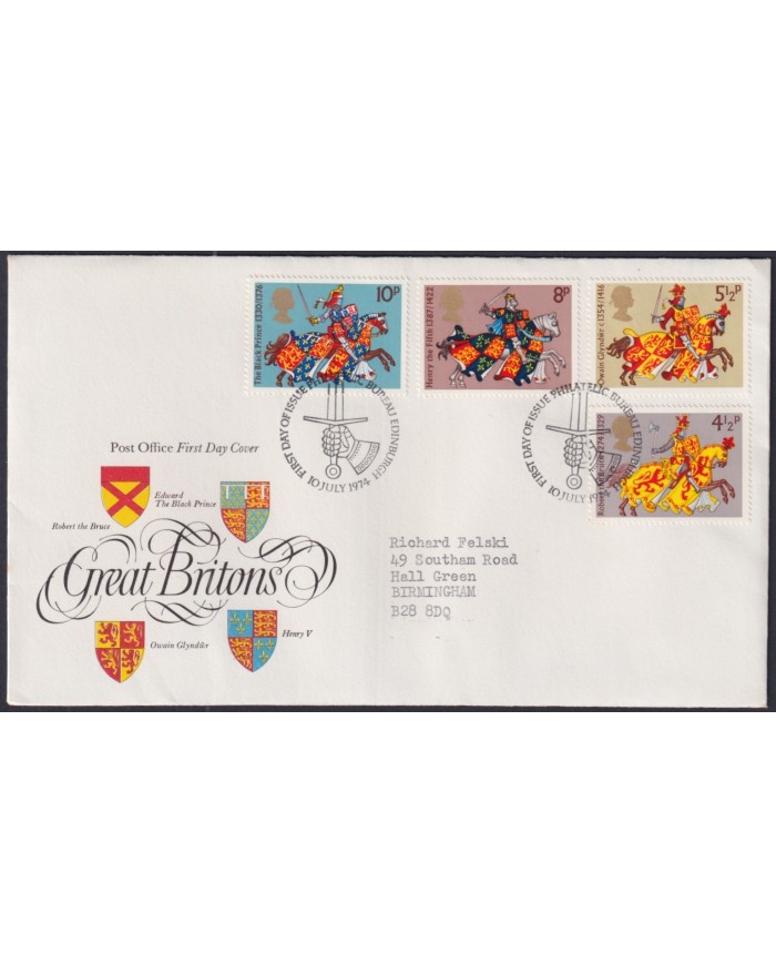 F-EX51260 UK ENGLAND FDC 1974 EDINBURGH GREAT BRITONS MEDIEVAL KNIGHT. F-EX51260 UK ENGLAND FDC 1974 EDINBURGH GREAT BRITONS MEDIEVAL KNIGHT.