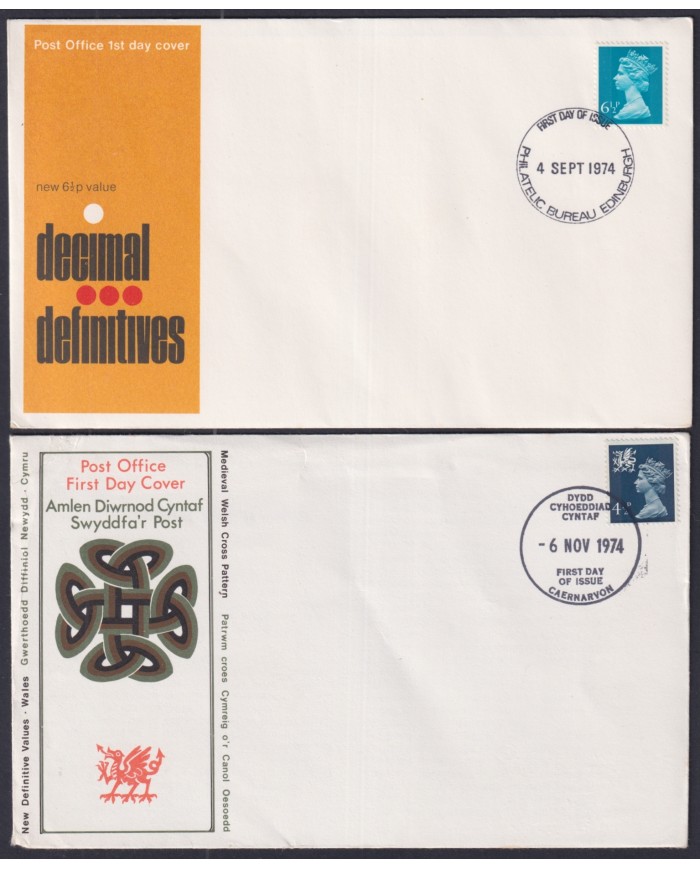 F-EX51261 UK ENGLAND FDC 1974 EDINBURGH & CAERNARVON MACHIN DEFINITIVE. F-EX51261 UK ENGLAND FDC 1974 EDINBURGH & CAERNARVON MACHIN DEFINITIVE.