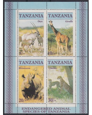F-EX50721 TANZANIA MNH AFRICA WWF WILDLIFE RHINOCEROS CHEETAH ORYX GIRAFFE.