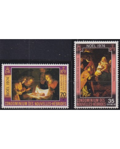 F-EX50913 NEW HEBRIDES MNH FRANCE 1974 CHRISTMAS NAVIDAD ART PAINTING VELAZQUEZ.