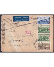 F-EX45302 SWITZERLAND 1944 WWII COVER TO MADRID SPAIN WITH CENSORSHIP MARK.