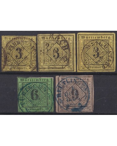 F-EX45669 GERMANY WURTTEMBERG 1851 STAMPS LOT.