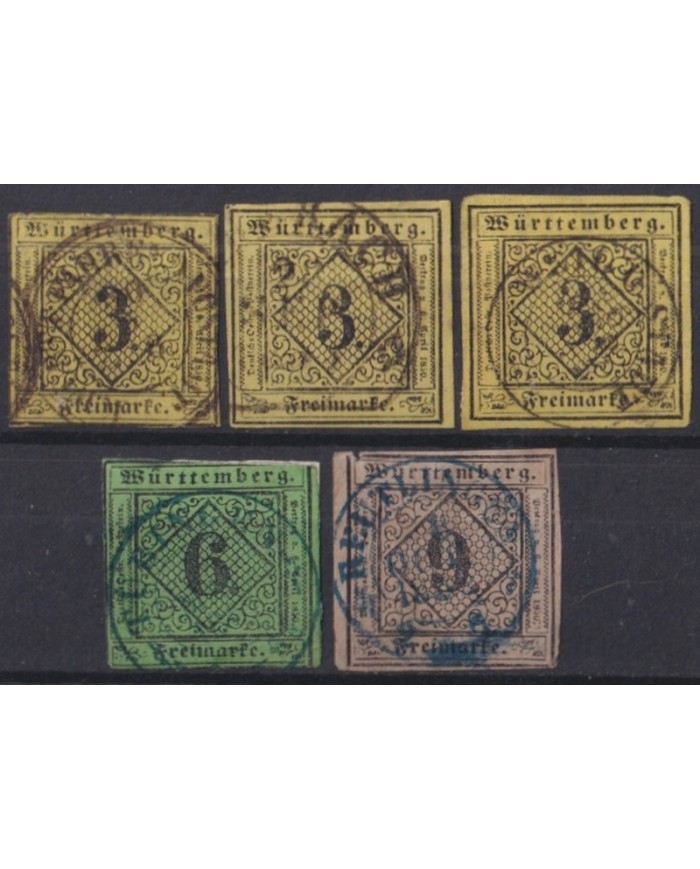 F-EX45669 GERMANY WURTTEMBERG 1851 STAMPS LOT.