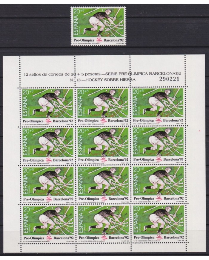 F-EX51083 SPAIN ESPAÑA MNH 1990 OLYMPIC BARCELONA MINISHEET Nº13 JOCKEY HOCKEY.