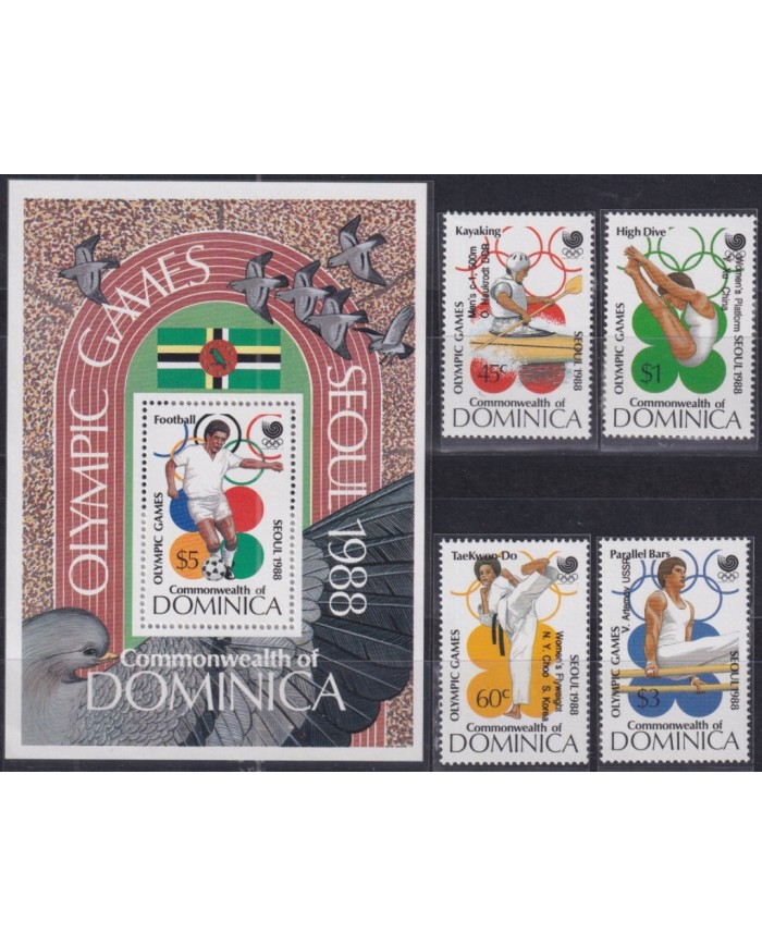 F-EX52038 DOMINICA MNH 1988 SEOUL OLYMPIC GAMES ATHLETISM SWIMMING SOCCER KARATE.