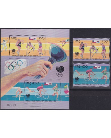 F-EX52107 CHILE MNH 1988 SEOUL OLYMPIC GAMES ATHLETISM SWIMMINH CYCLING.