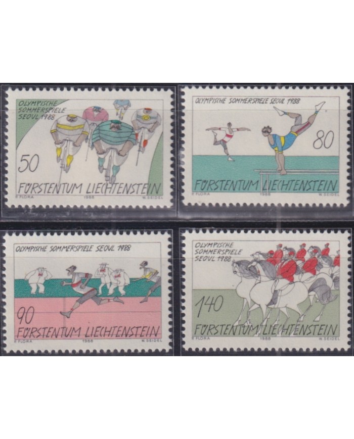 F-EX52082 LIECHTENSTEIN MNH 1988 SEOUL OLYMPIC GAMES ATHLETISM SOCCER CYCLING.