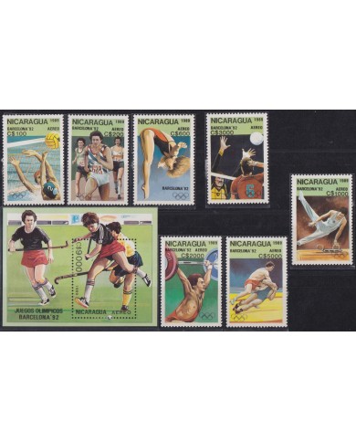 F-EX52206 NICARAGUA MNH 1989 BARCELONA OLYMPIC GAMES ATHLETISM CYCLING SWIMMING HOCKEY.