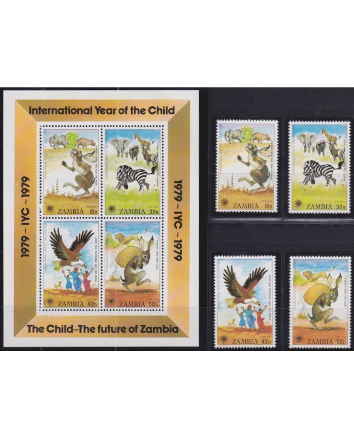 F-EX50972 ZAMBIA MNH 1979 CHILD YEAR UNICEF CHILDREN TALES FAUNA.