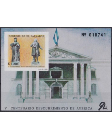 F-EX52365 EL SALVADOR MNH 1989 DISCOVERY COLUMBUS IMPERFORATED SHEET.