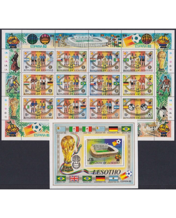 F-EX48146 LESOTHO MNH 1982 SPAIN SOCCER WORLD CUP SHEET FUTBOL.