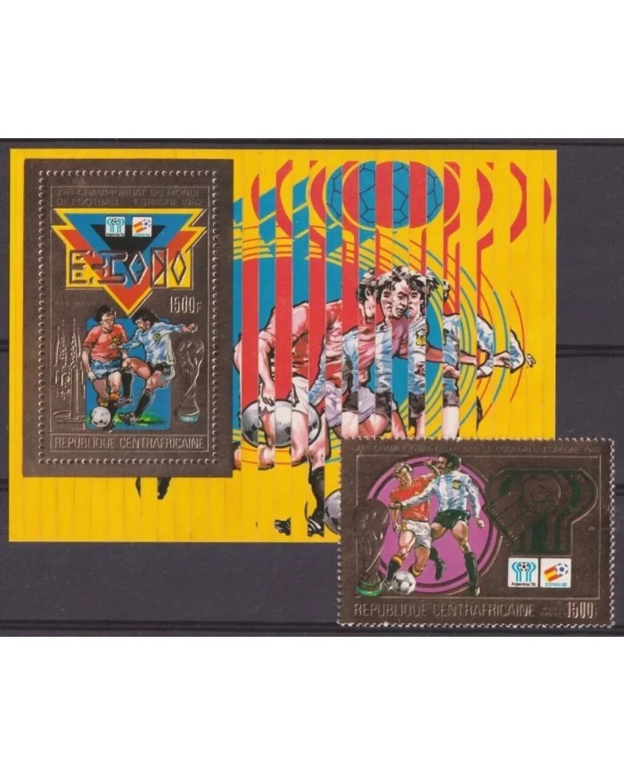 F-EX51891 CENTRAL AFRICA MNH 1982 WORLD SOCCER CHAMPIONSHIP GOLDEN EMBOSSED.