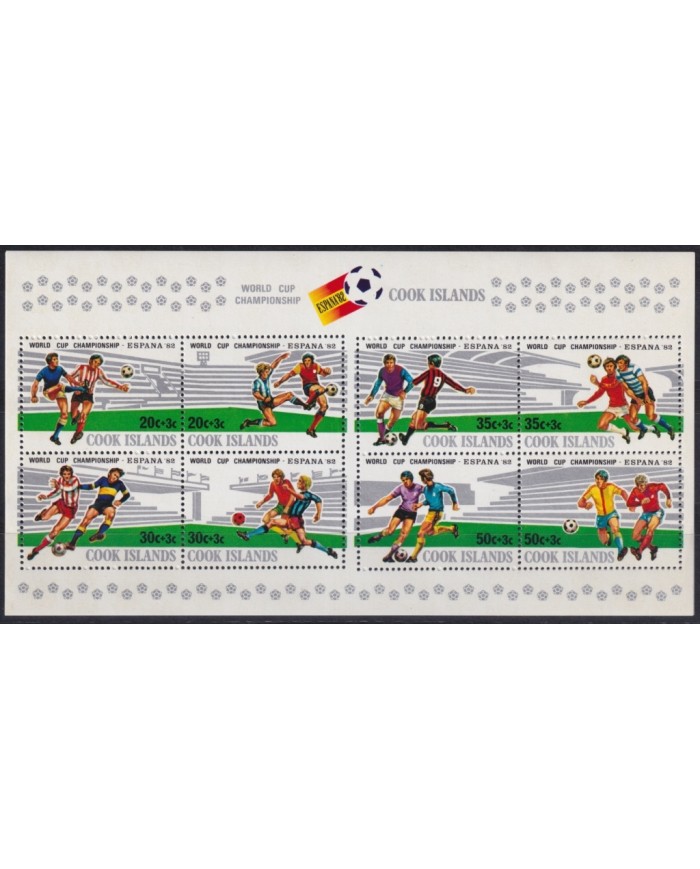 F-EX51892 COOK IS MNH 1982 SPAIN SOCCER WORLD CUP SHEET.