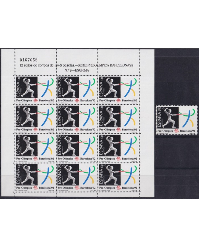 F-EX51072 SPAIN ESPAÑA MNH 1989 OLYMPIC BARCELONA MINISHEET Nº9 FENCING.